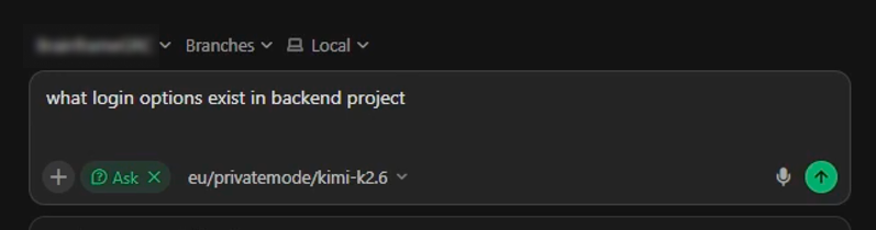 Cursor chat with the Tresor-backed custom model selected